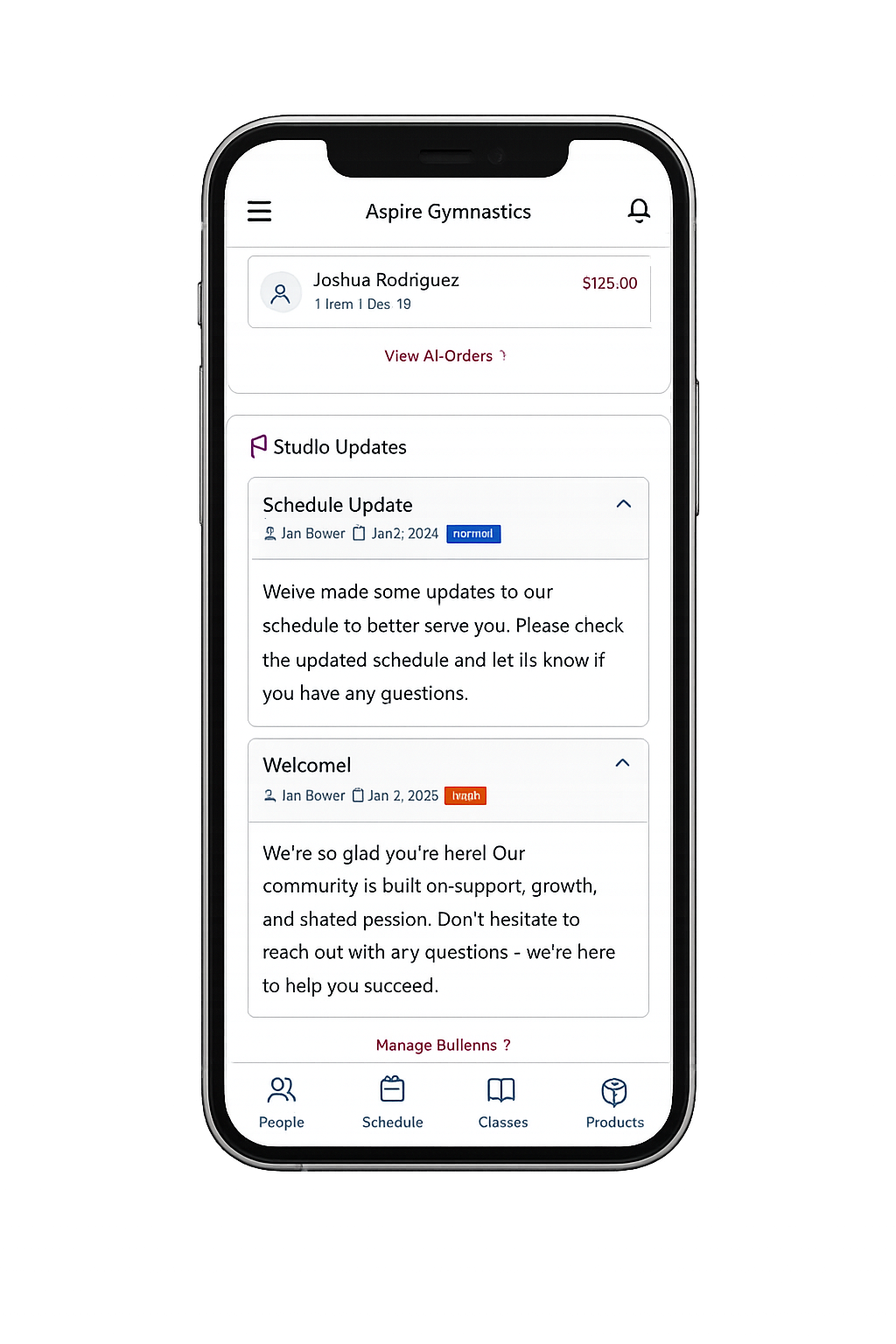 Studio updates and bulletins view